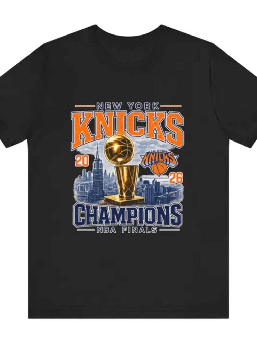 New York Knicks Champions Tee 2026 NBA Finals Trophy City Skyline